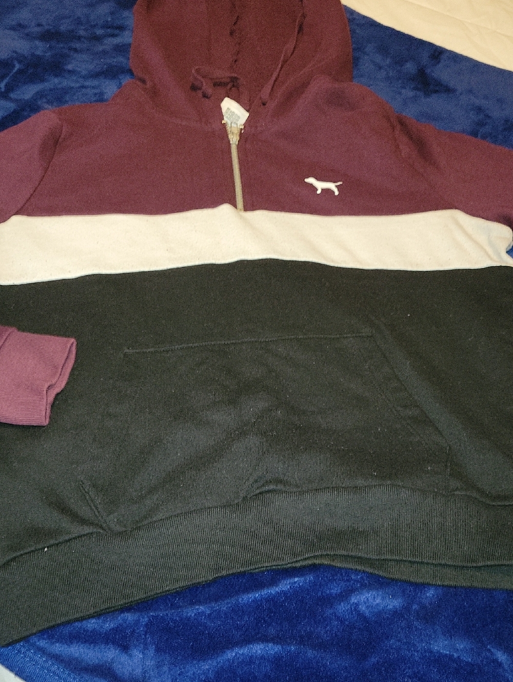 Victoria's Secret Colorblock Zip Hoodie - Maroon, White & Black